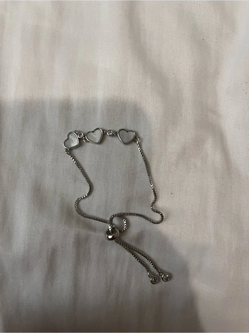 Silver Heart Link Bracelet - White Hearts
